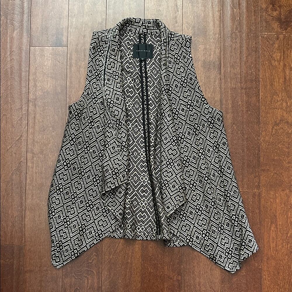 Sanctuary Black, Tan and Cream Woven Tapestry Asymmetrical Vest, Size Medium
